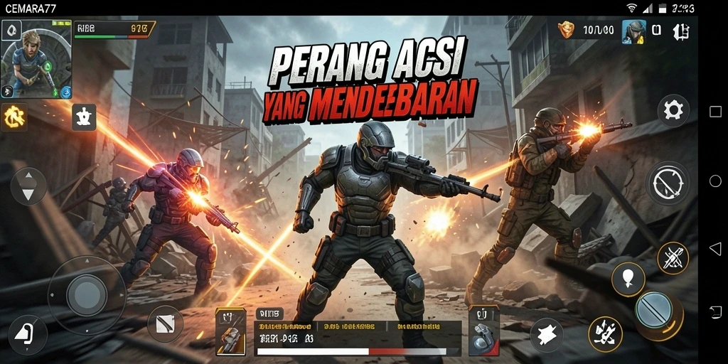 Screenshot gameplay CEMARA77 menunjukkan aksi seru dan intens.
