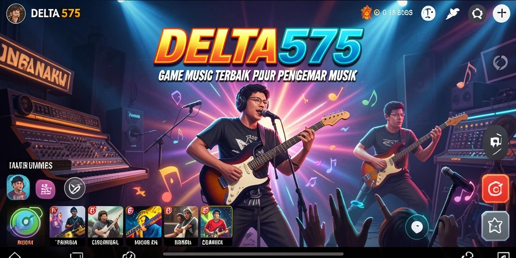 Tangkapan layar utama DELTA575 yang menampilkan gameplay interaktif musik.
