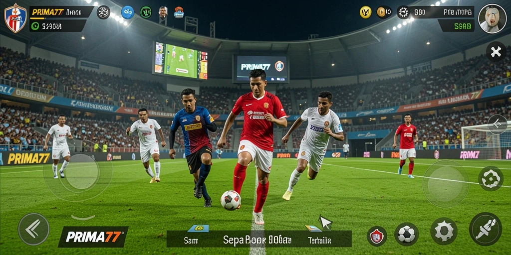 Tampilan gameplay <strong>PRIMA77</strong> dengan aksi sepak bola seru.